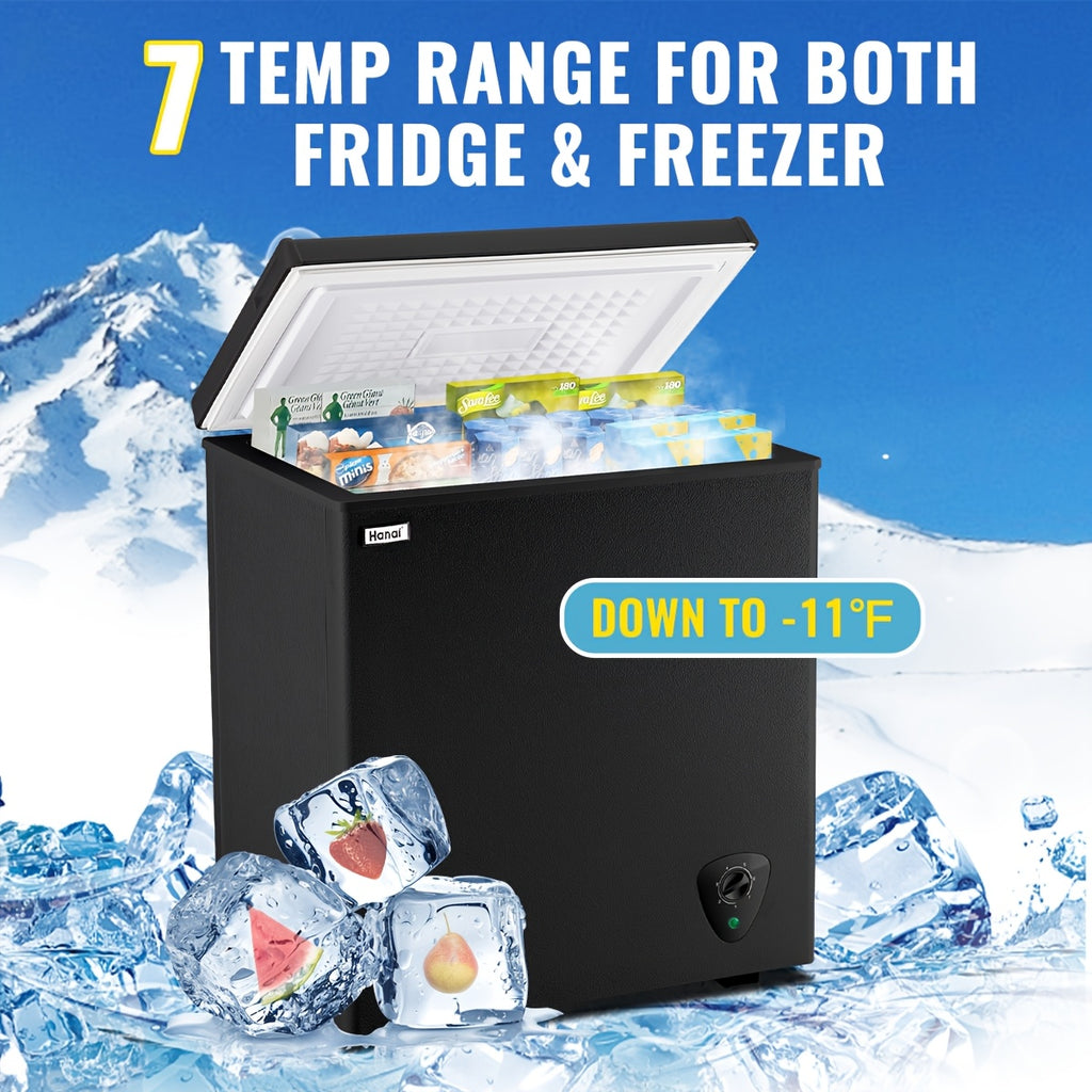 4.2 CU.FT. Compact Chest Freezer with 7 Adjustable Thermostat, Top Open Door Deep Freezer Compressor Cooling with Removable Storage Basket, Perfect for Home Office Dorm Or Apartment