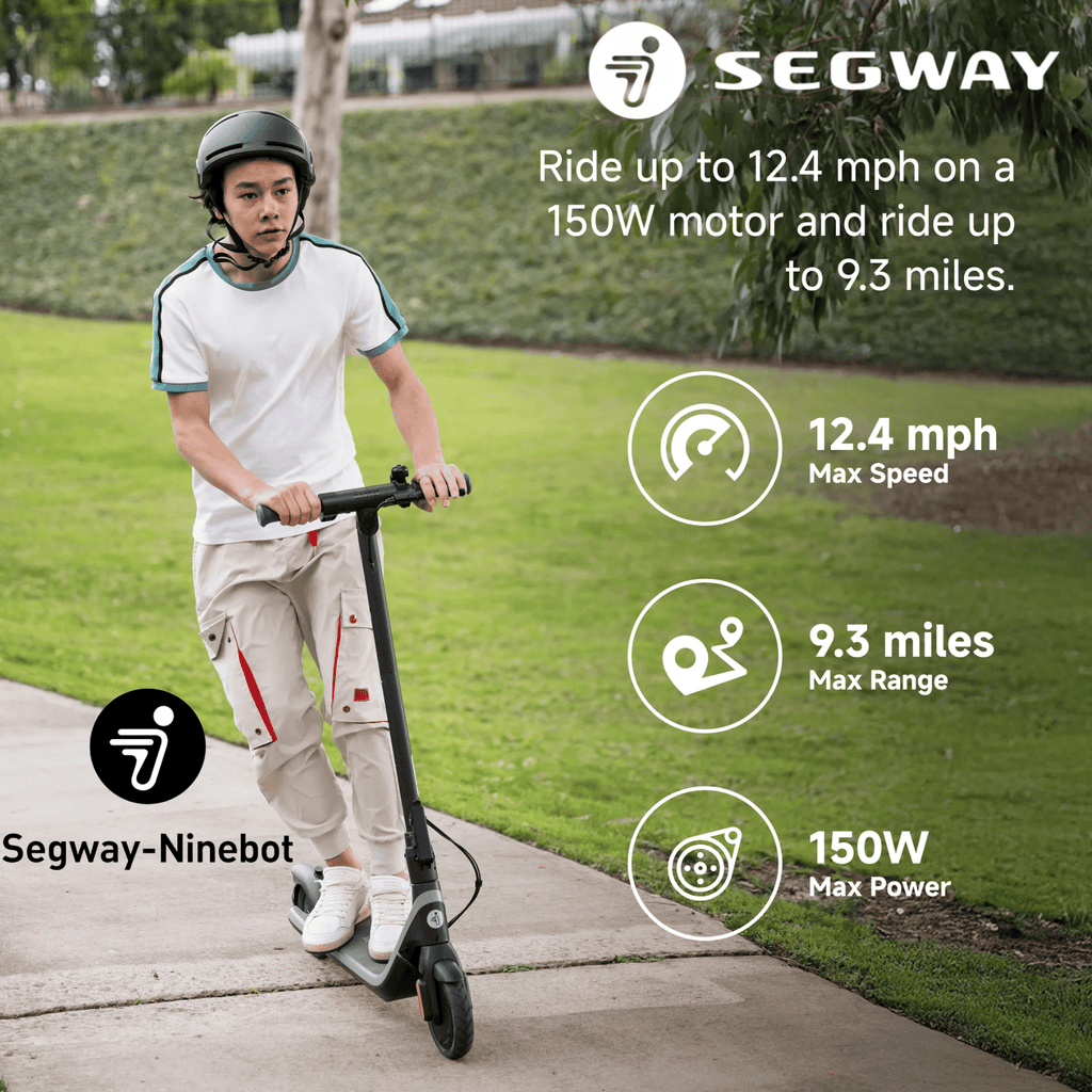 Segway DLX 2 Kids Electric Kick Scooter, 12.4 mph Max Speed, 9.3 Miles Max Range, Ages 6+, Black