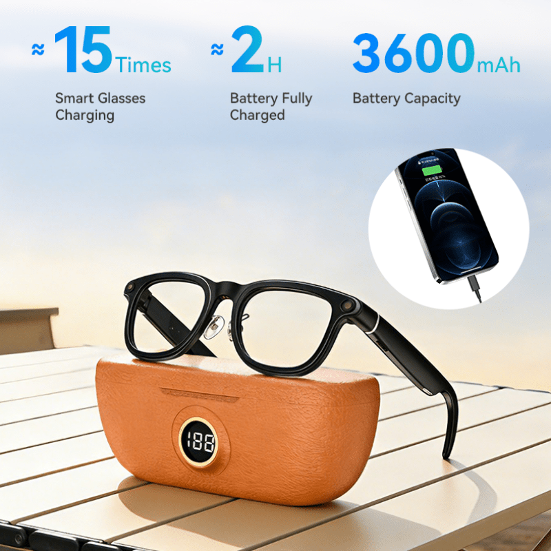[Valentine's Day Gift] Smart Camera Glasses, 800MP Photochromic Lenses, 160+ Languages Real-time Translation, AI Voice Assistant, First-Ever Temple Battery Indicator, Charging Case with Battery Display, Anti-Shake Shooting, Emergency Charging