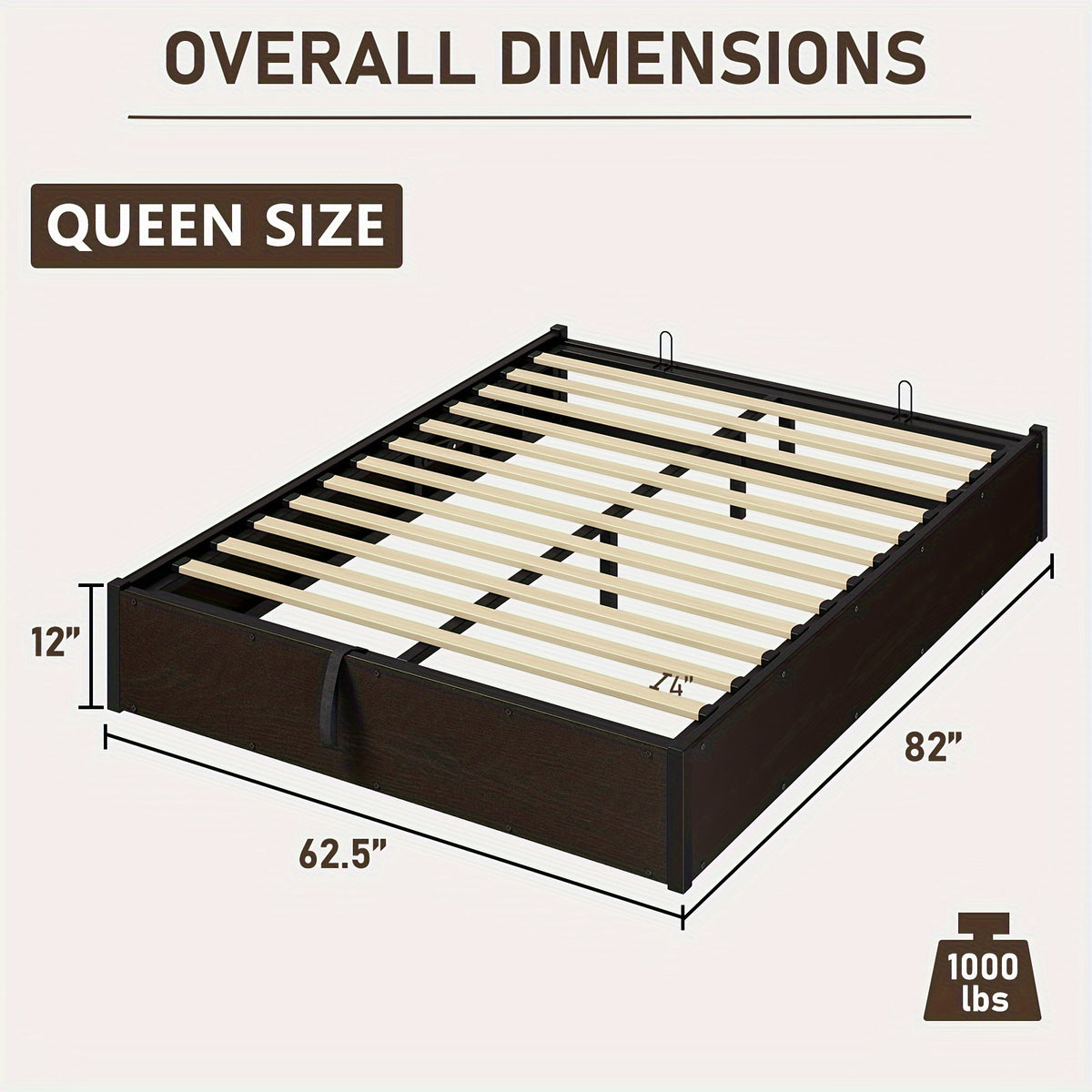 Lift Up Storage Bed with Storage Underneath, Wooden Platform Bed Frame, Solid Wood Slats Support, No Fixed Headboard, No Box Spring Needed