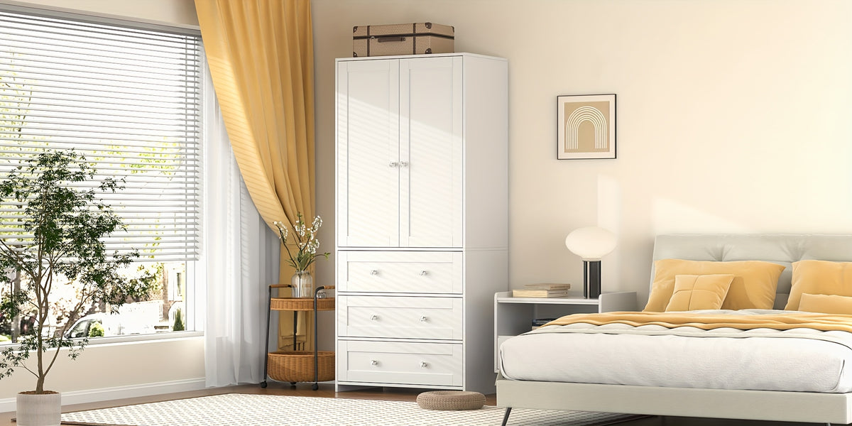 31.5" /47.3"/63" Wardrobe Armoire Closet with Mirror & Hanging Rod, Large Drawers & 2/3/4 Doors