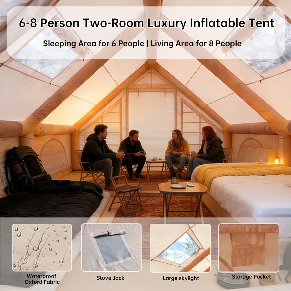Spacious Luxury Quick-Setup Inflatable Lightweight Glamping Tent, High-Quality High Quality; All-Weather and All-Season Use, Specifically Designed for Sophisticated Camping Enthusiasts, Suitable for Family and Friends' Camping Trips