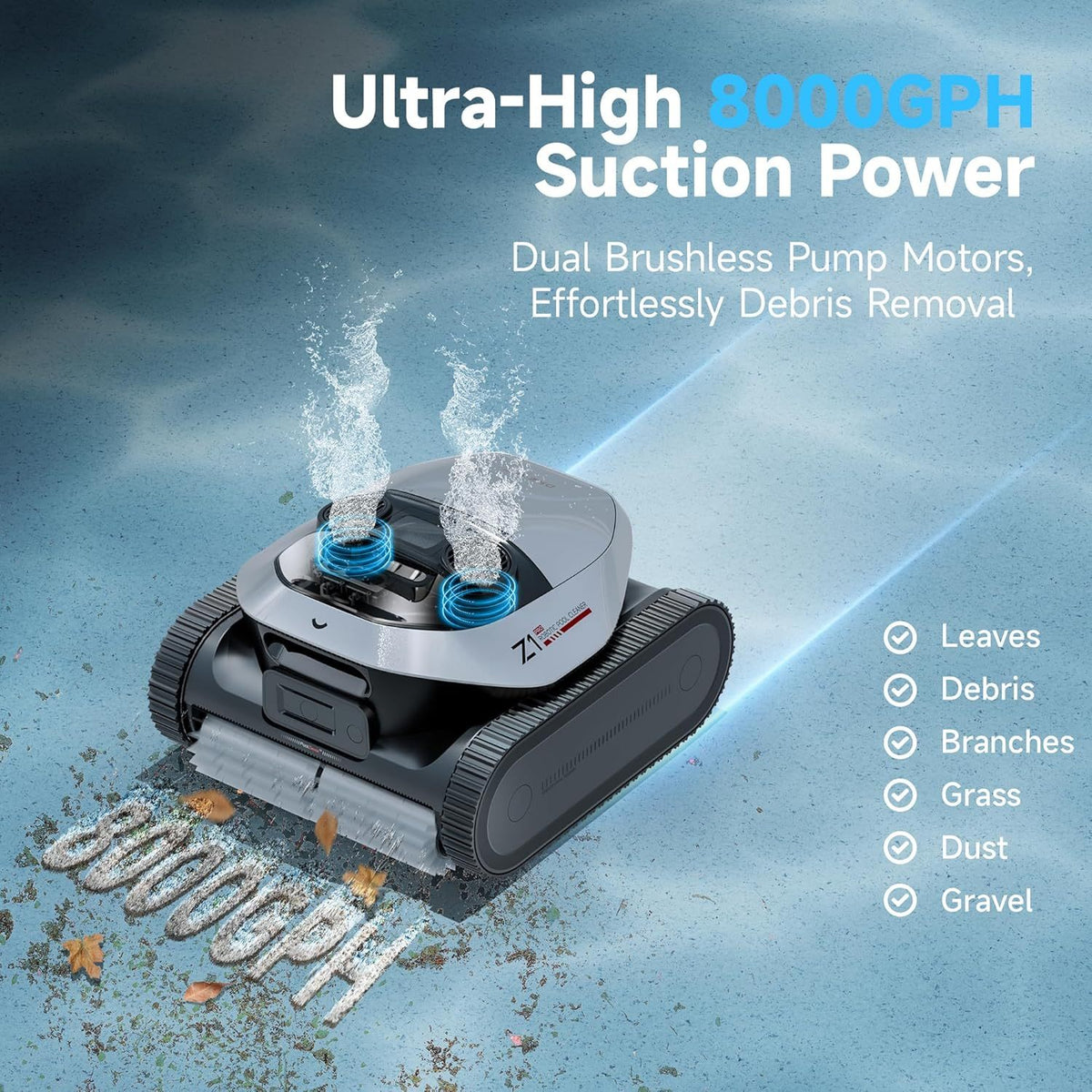 Dreame NEW Z1 Pro Cordless Robotic Pool Cleaner, LiFi Remote Control, 8000 GPH Suction, Waterline Horizontal Cleaning, Auto-Retrieval, Automatic Pool Vacuum for Above & In-Ground Pools, Upgraded Version