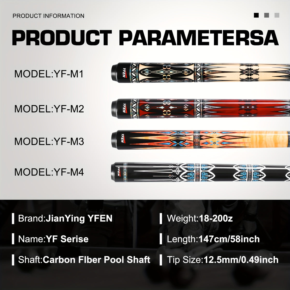 YFEN Carbon Fiber Pool Cue Stick - Professional Billiard Cue with Low Deflection 12.5mm Tip, Pro-Taper Shaft & Canadian Maple Butt, Cue for Competitive Play (//) - Extension Compatible Pool Cues for Pros &