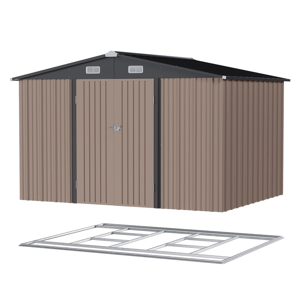 UMORLYRAE Outdoor Metal Storage Shed 6x4/8x6ft/10x8ft/10x12ft Garden Tool Shed Heavy Duty Utility Storage House with Optional Foundation for Backyard Patio Brown
