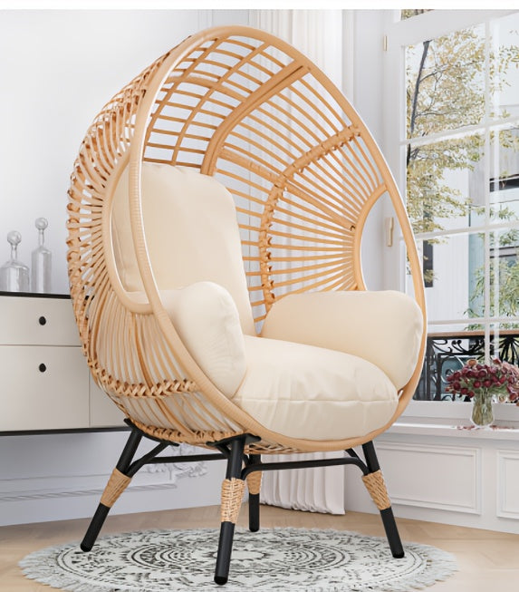Outdoor Egg Chair Wicker Oversized Egg Basket Chair With Stand Lounger Chairs With Cushion 500lbs Capacity For Patio Garden Backyard Balcony