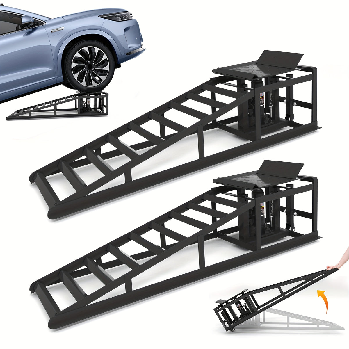 2-Pack Hydraulic Car Ramps, 11050LBS 5T Car Ramps High Lift 9"-14.2", Heavy-Duty Iron-Made Vehicle Lift Ramps, Automotive Truck Service Ramps for Oil Changes And Maintenance