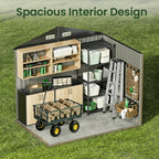 [Metal Storage Shed] 8x6ft (7.33'x5.28' Base, No Floor), 6 X 4ft, 10x12ft, 10x14ft, Metal Steel Outdoor Storage Shed with Air Vent & Lockable Doors, for Garden, Patio And Backyard, Tools, Bike