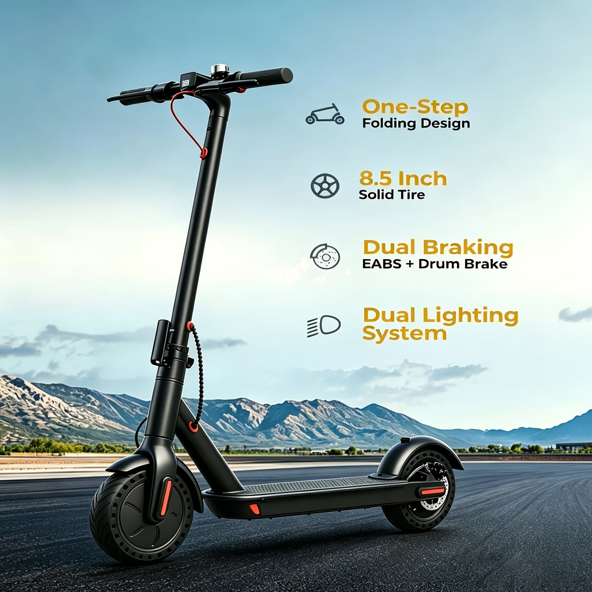 Foldable Electric Scooter for Adults And Teens, Smart Riding System, 8.5" Puncture-Proof Tires, 19 MPH Max Speed, 21 Miles Long Daily Commute Range