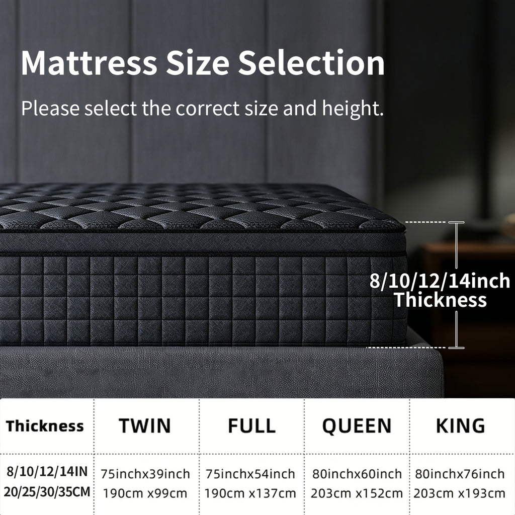 8/10/12/14 Inch Hybrid Mattress, Twin Full Queen King Sizes. Memory Foam with Independent Pocket Springs, Fiberglass-free, Odorless & Breathable, Medium Firm. Lumbar And Edge Support, Perfect for Home, Apartments And Hotels, Compressed Boxed.8/10in