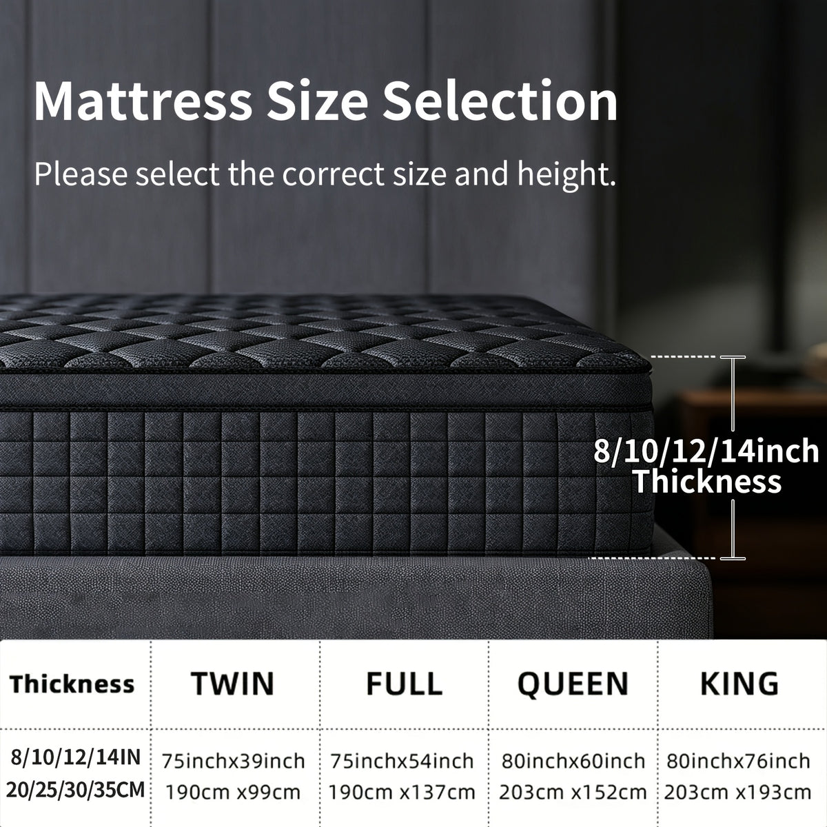 8/10/12/14 Inch Hybrid Mattress, Twin Full Queen King Sizes. Memory Foam with Independent Pocket Springs, Fiberglass-free, Odorless & Breathable, Medium Firm. Lumbar And Edge Support, Perfect for Home, Apartments And Hotels, Compressed Boxed.8/10in