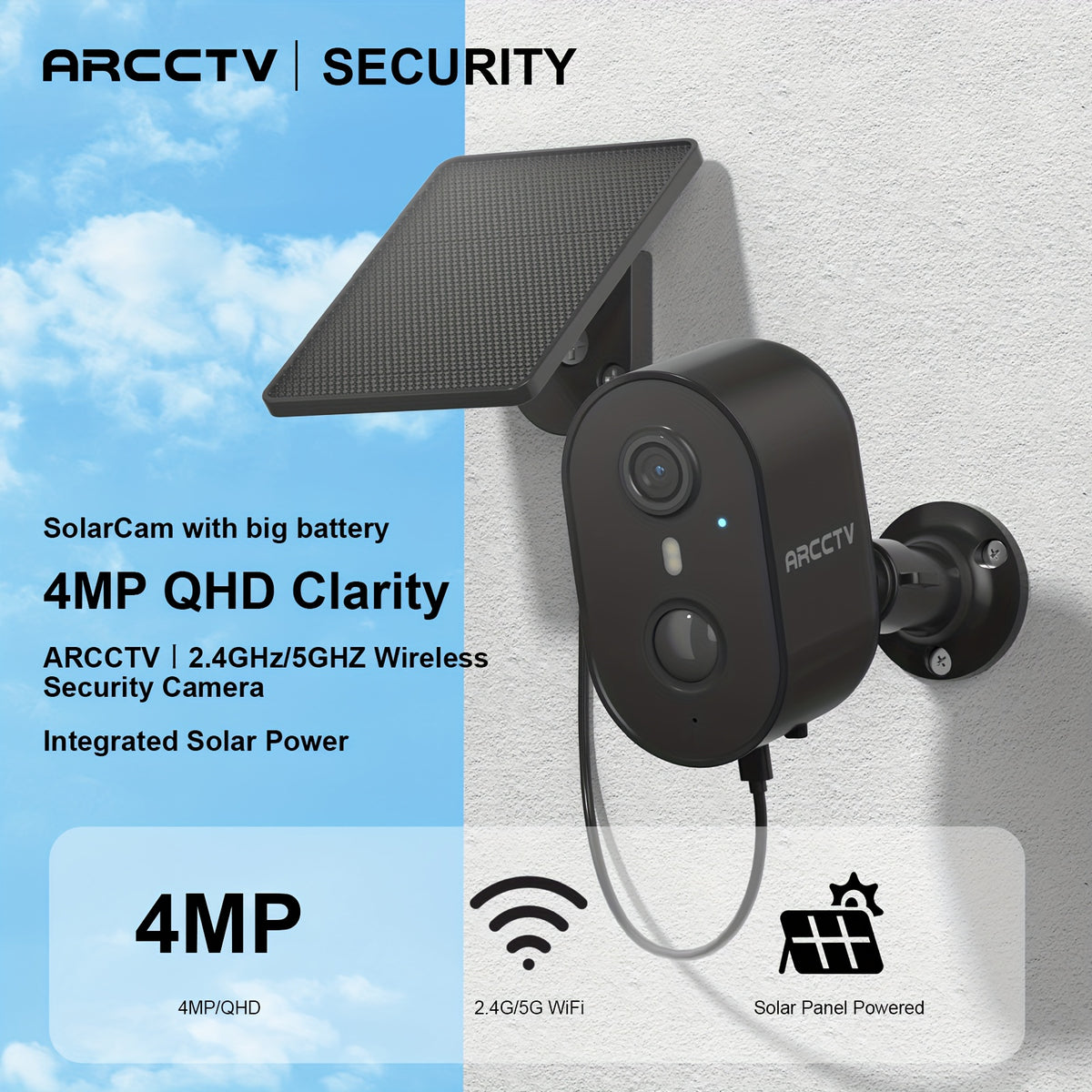 4MP Outdoor Camera with Battery Backup, Wireless Surveillance System Suitable for /Business, PIR Motion Detection, Color Night Vision, Alexa Compatible, SD/Cloud Storage, 2-Way Audio, Mobile App