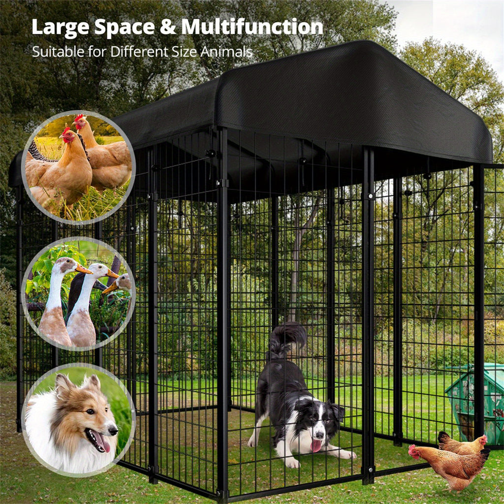 98"L x 49"W x 71"H Dog Kennel Outdoor with Waterproof Roof, 8x6x4ft Large Outdoor Kennel with Rotating Feeding Door, Bowls, Dog Cage for Outside Dog House Enclosure for Dogs, Cat, Rabbit