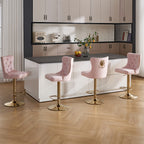 DMKAI Golden Lion Head Velvet Bar Stools Set Of 2, Luxury Diamond Tufted High Back, Adjustable Height 360° Swivel with Golden Base for Kitchen Island Home Bar