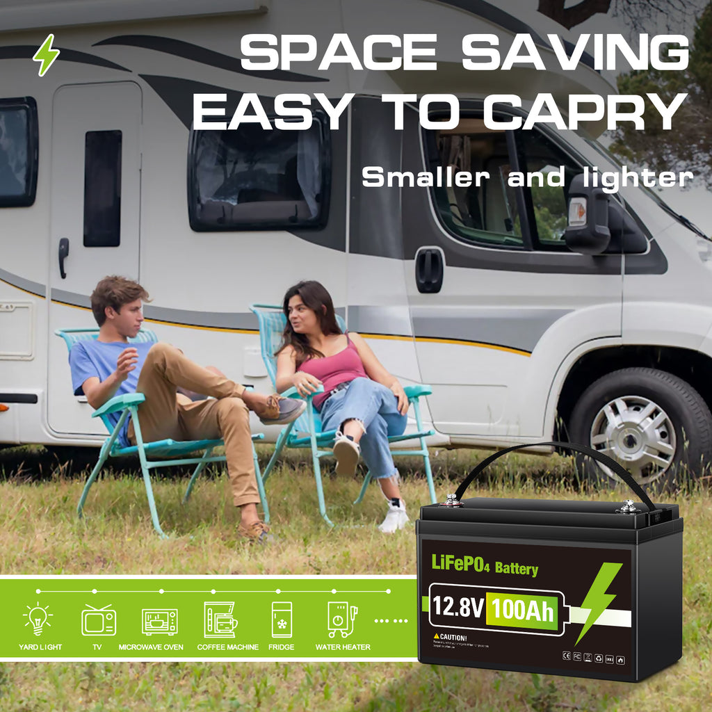 12V 100Ah LiFePO4 battery 1280Wh Group 31，Built-in 100A BMS, Grade A Deep Cycle Battery Supports Series and Parallel Connections,RV, Solar, Marine, Camping and Off Grid Applications