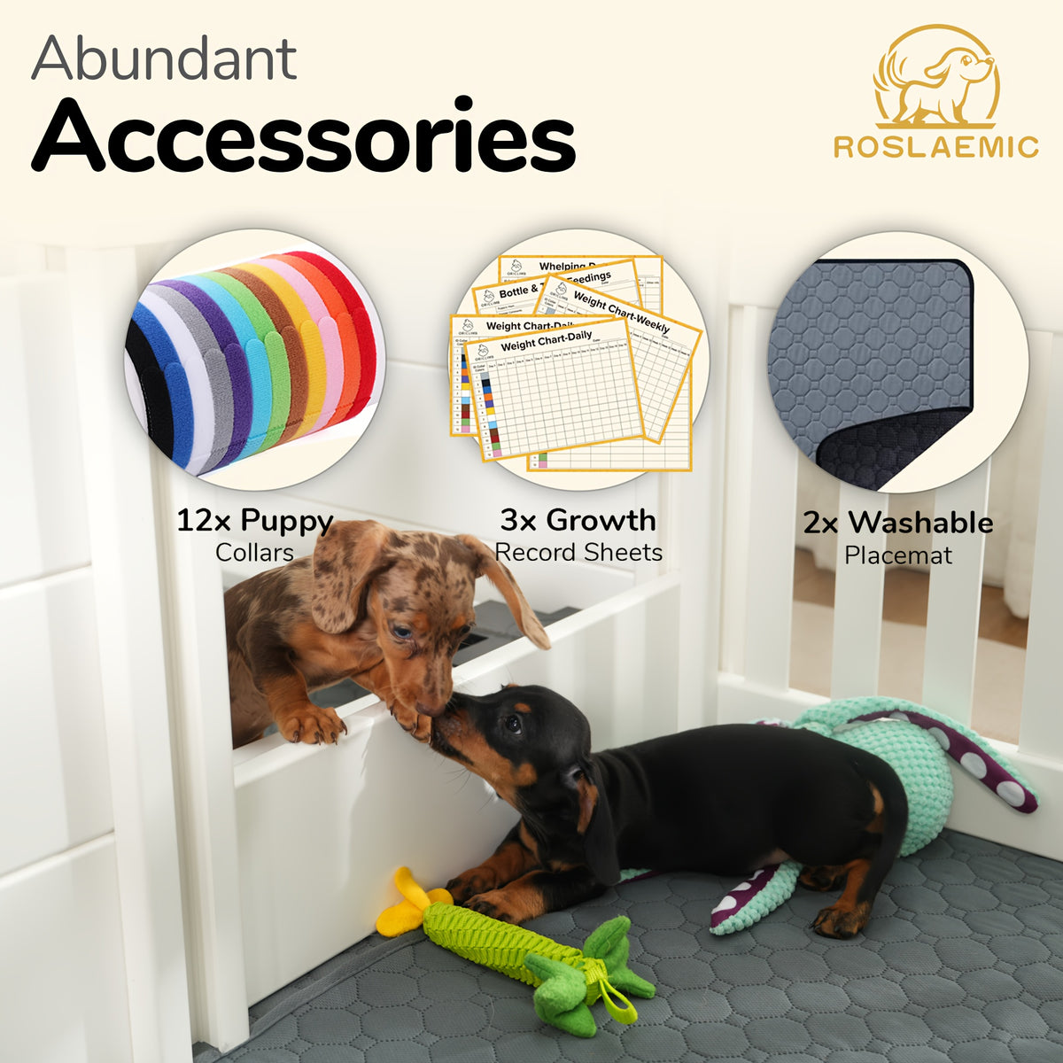 [Whelping Box For Dogs] Roslaemic 2-Rooms Whelping Box For Dogs And Puppies With Rails, 96" L X 48" W X 19" H, Suitable For Large/Extra Large Dogs, White