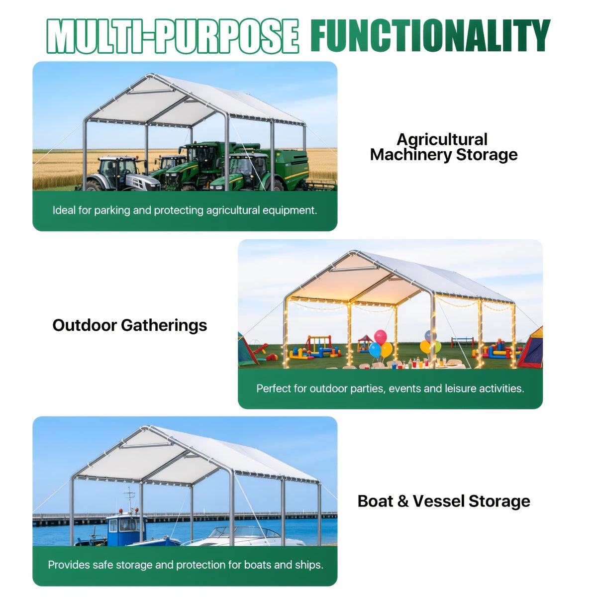 [UV Protection] UMORLYRAE 10'X20'/10'X15' Heavy Duty Carport, Outdoor Party Tent with Galvanized Steel Frame And Car Canopy, Includes Anchor Kit And 3 Reinforced Steel Cables for Maximum Wind Resistance, UV Protection, Ideal for Vehicle, Event, Or RV Shel