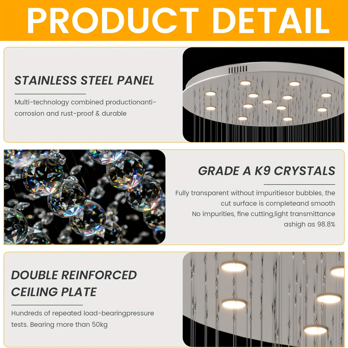 Modern LED Crystal Chandelier for Height Ceiling 2 Story Foyer Lighting 13-Light Flush Mount Foyer Lighting