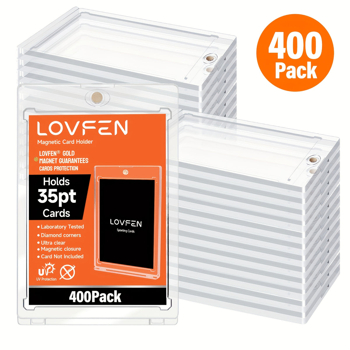 LOVFEN 400ct Magnetic Card Holder for Trading Cards, 35pt One Touch Card Holder, Card Protectors Hard Plastic, Magnetic Card Case for Sports Card, Baseball Card Holders, Display Case for Standard Cards