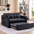 54Inch Black Velvet 3 in 1 Convertible Sleeper Sofa Bed, Futon Couches for Living Room with Side Pocket | Adjustable Backrest | Velvet Fabric | Pull Out Couch | Love-Seat Sofa | Sectional Sofa Bed | 2-Seat Sofa Bed