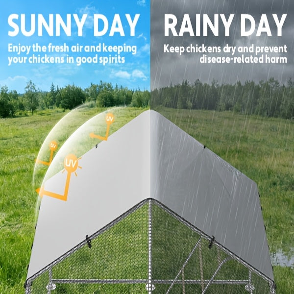 Walk-In Metal Chicken Coop | Outdoor Activity Enclosure With Uv-Resistant Canopy, Predator-Proof Hexagonal Mesh, And 5-Tier Extra-Large Roosting Bars | Ideal For Backyard Housing Of Chickens, Ducks, Geese, And Small Fowl