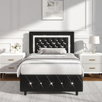 Halloween Twin Full Queen King Upholstered Bed Frame, Diamond Tufted Headboard, Faux Leather Bed Frame With Headboard & Footboard, Wooden Slats Support, No Box Spring Needed, Easy Assembly, Black/White/Pink/Green Christmas