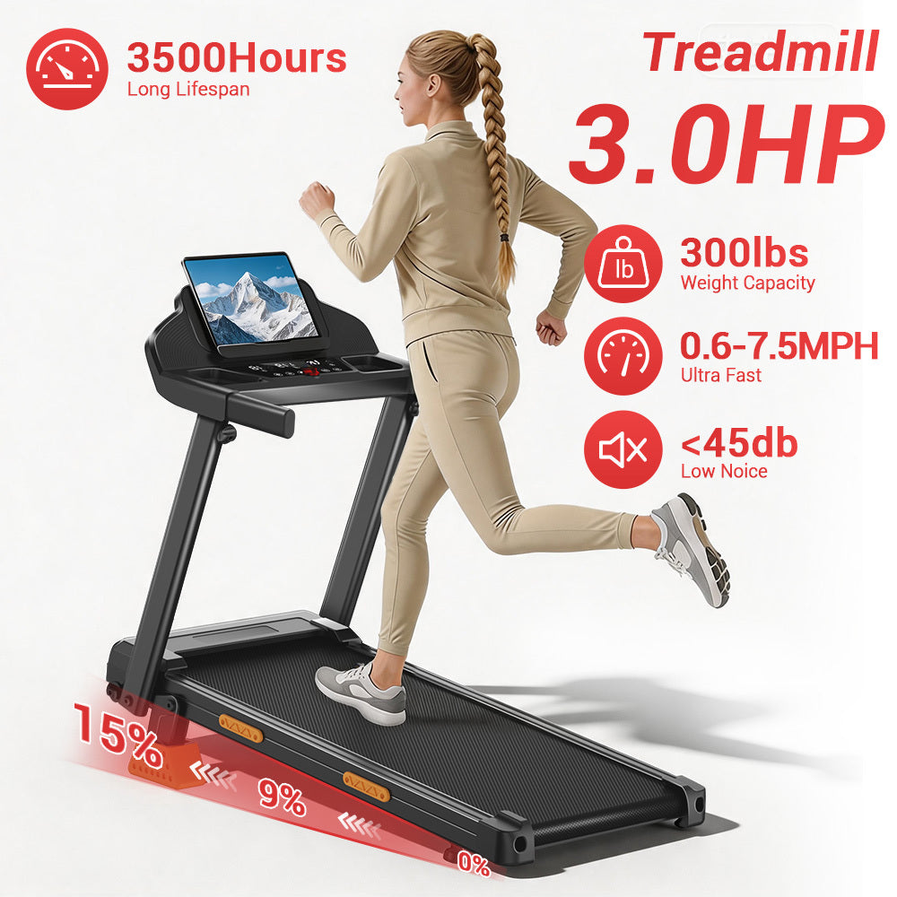 4-in-1 Foldable Treadmill with 15% Incline, Portable with Handle, 300 lbs Capacity for Home and Office