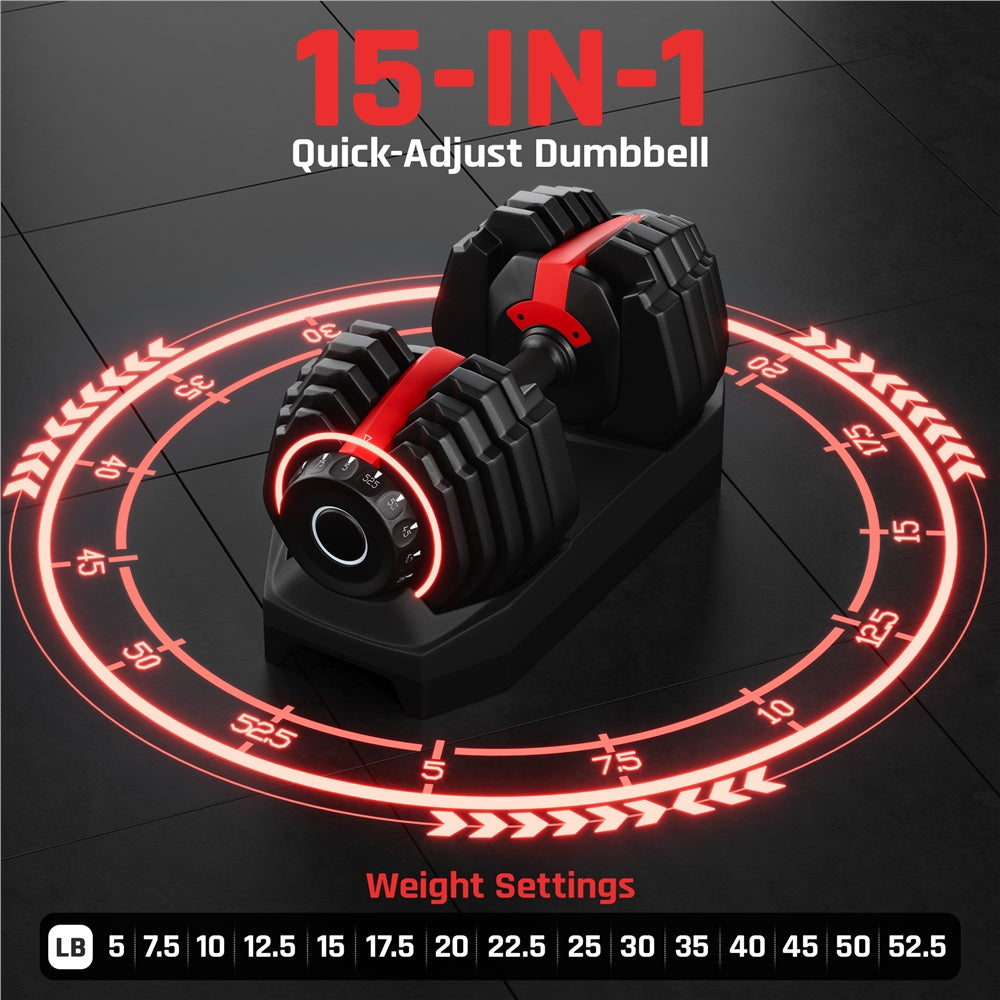Costoffs 15-in-1 Quick-adjust Dumbbell, 1-sec Adjustable Weights From 5LBS To 52.5LBS, Space-saving Design For Home Gym, Black&Red