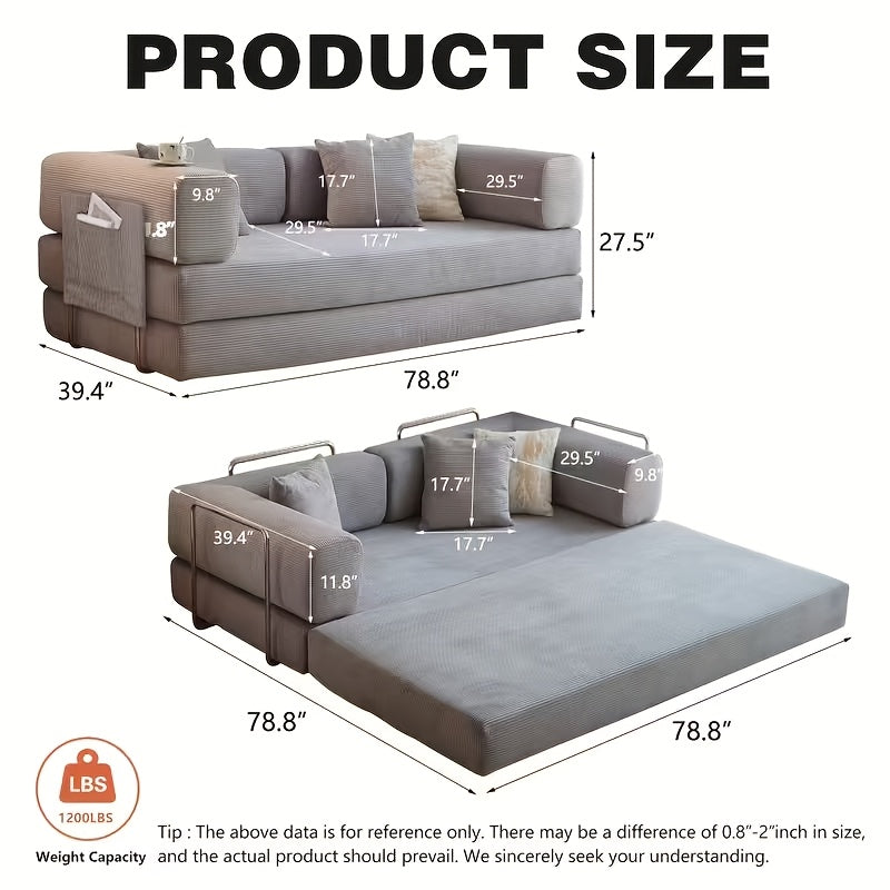 Boneless Sofa Bed, Convertible Modular Sofa With Armrest Pillow, Modular Sofa In A Box Compressed Memory Foam Sofa With Washable Sofa Cover For Living Room, Bedroom, Apartment, No Assembly