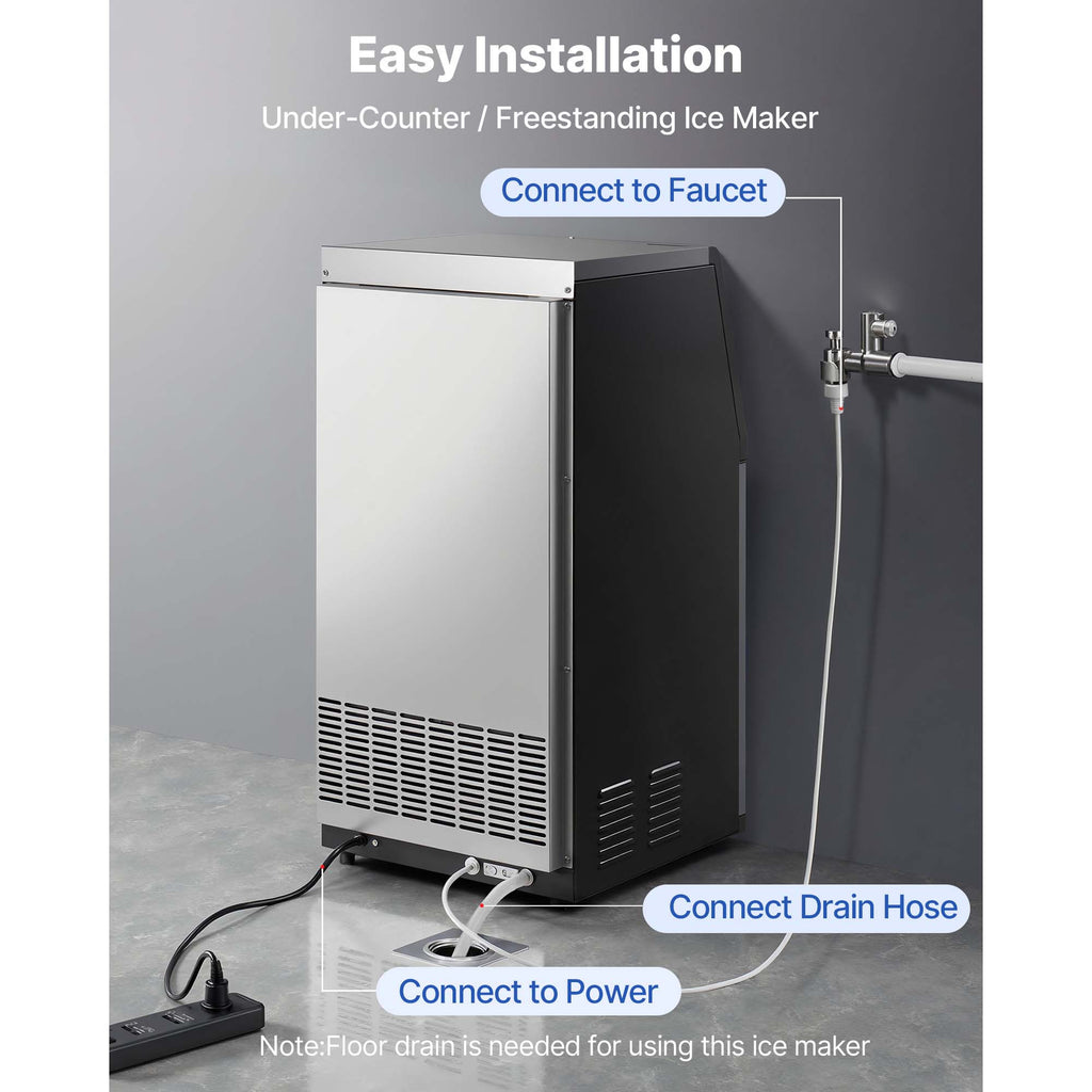 VEVOR Commercial Ice Maker Machine, 100 lbs/24h with 30 lbs Storage Capacity, Built-in/Freestanding/Under Counter, Stainless Steel Ice Maker with LED Display & Self-Cleaning, for Home Bar Restaurant