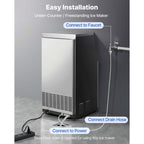 VEVOR Commercial Ice Maker Machine, 100 lbs/24h with 30 lbs Storage Capacity, Built-in/Freestanding/Under Counter, Stainless Steel Ice Maker with LED Display & Self-Cleaning, for Home Bar Restaurant