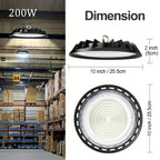 10pcs 200W UFO LED High Bay Light, Cold White 6000K, LED Commercial Lighting Fixtures, 90-277V, for Warehouse Garage Workshop Mall Factory Industrial Barn Gym, Dustproof And, with 4Ft US Plug