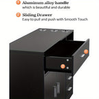 OmySalon Free Standing Barber Station Cabinet with 5 Drawers & Storage Cabinet, 3 Hair Dryer Holders, Heavy-Duty Construction - Modern Black Salon Furniture with Golden-Toned Hardware, Space-Saving Design for Hair Salons, Barber Shops, Spa & Home - Easy A