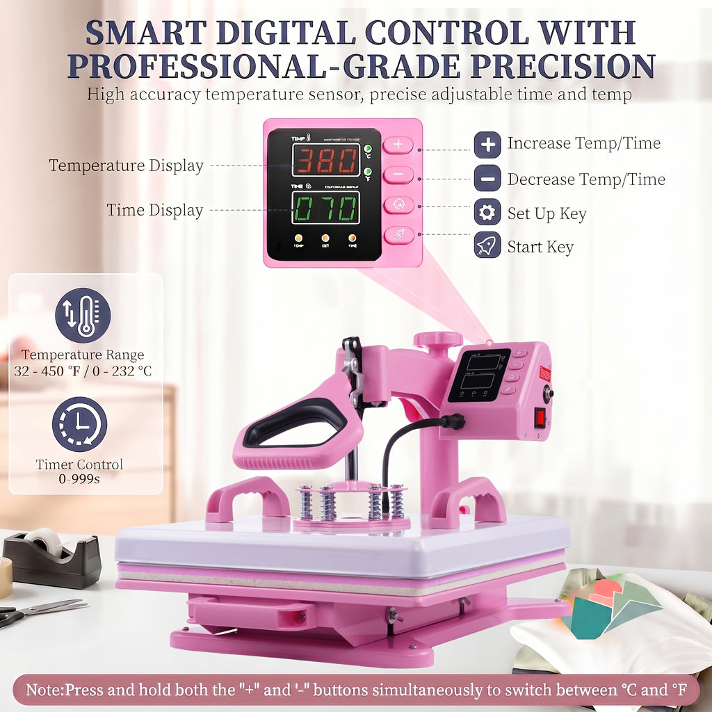 HOMDOX 15"x15" - 11pcs(8 In 1) / 8pcs(5 In 1) Heat Press Set With 30OZ Tumbler Press, Slide Out 360° Swing Away For T-Shirt/Cloth Bags/Tumbler/Mug/Hat/Plate - 15"x15" Slide Out T-shirt Heat Press Machine Can Only Press T-Shirt/Pillows/Cloth Bags