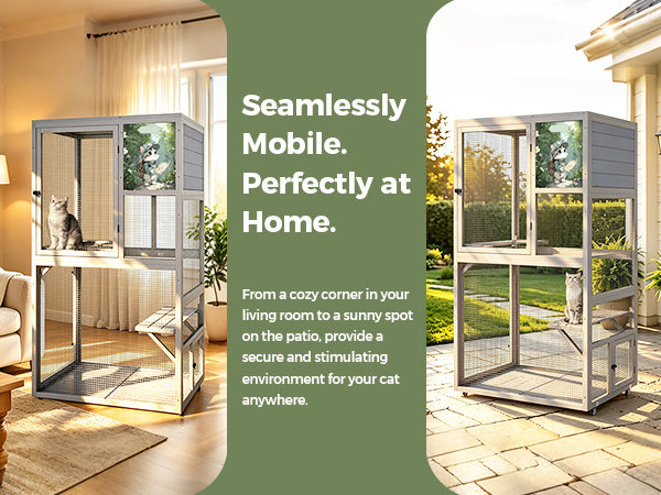 Catio on Wheels for Patio, Outdoor Cat Enclosure Window Access