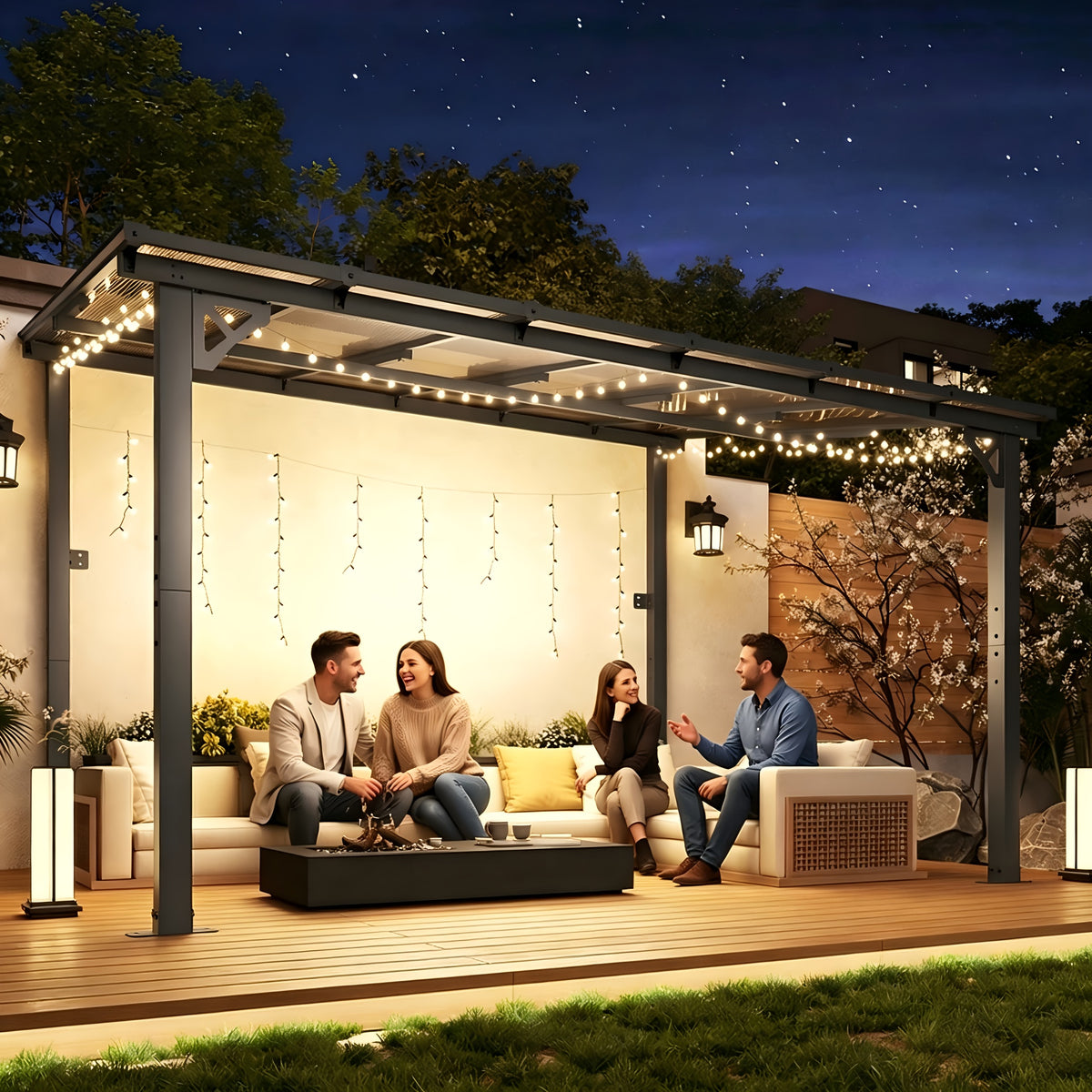 Outdoor Gazebo & Pergola Set - Hard Top Lean-to Wall Mounted Aluminum Alloy Awning With Canopy Roof, Outdoor All-Weather Cover For Patio, Backyard, Deck, Shade & Rain Protection(Multi-size Selection)