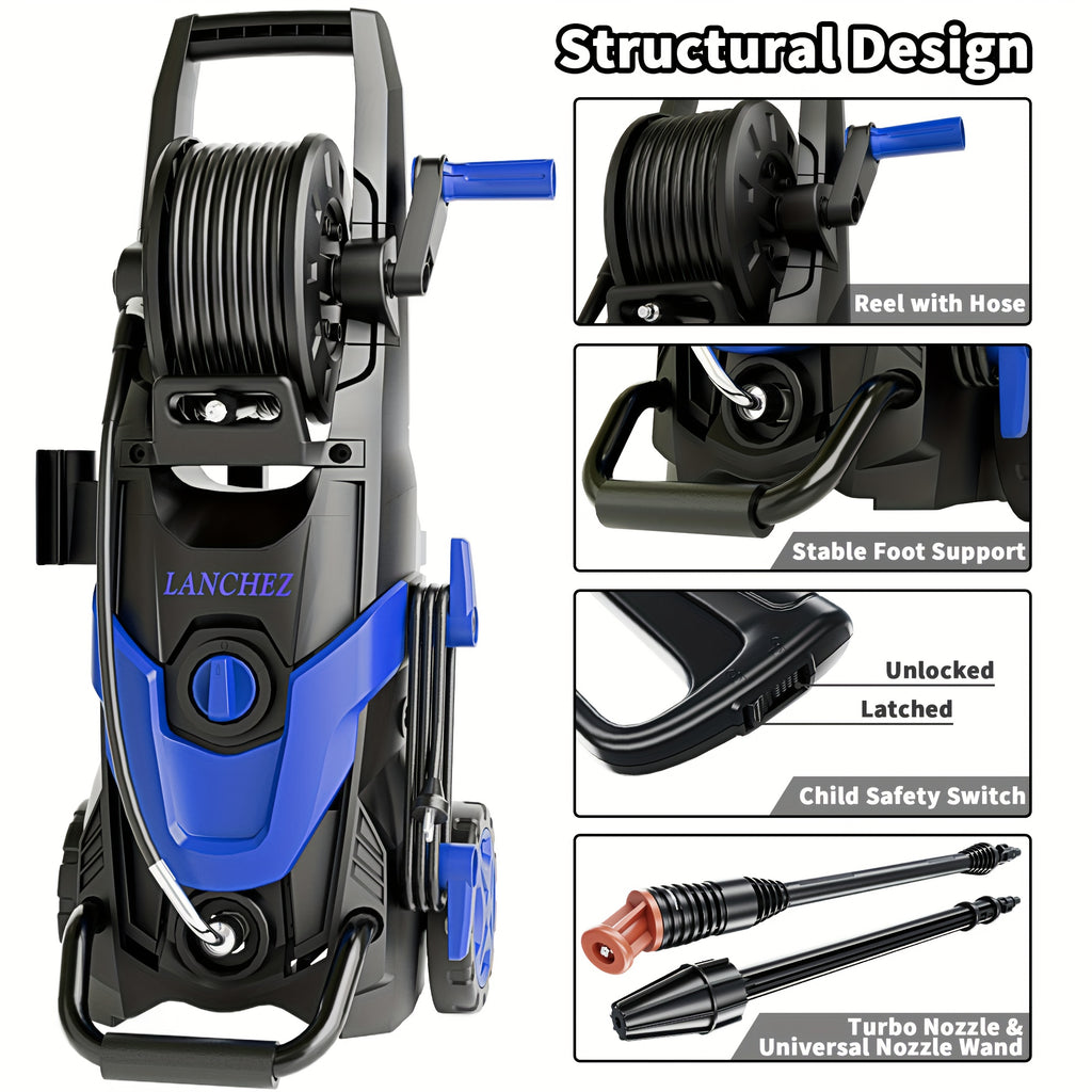 Electric High Pressure Washer, 4500PSI 3.2GPM Electric Washer, with 6 Quick Connection Nozzles, Inlet Pipes And Filters, And Foam Cannons