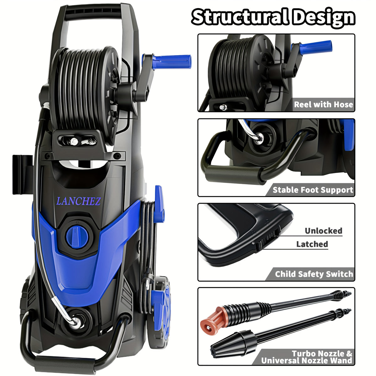 Electric High Pressure Washer, 4500PSI 3.2GPM Electric Washer, with 6 Quick Connection Nozzles, Inlet Pipes And Filters, And Foam Cannons