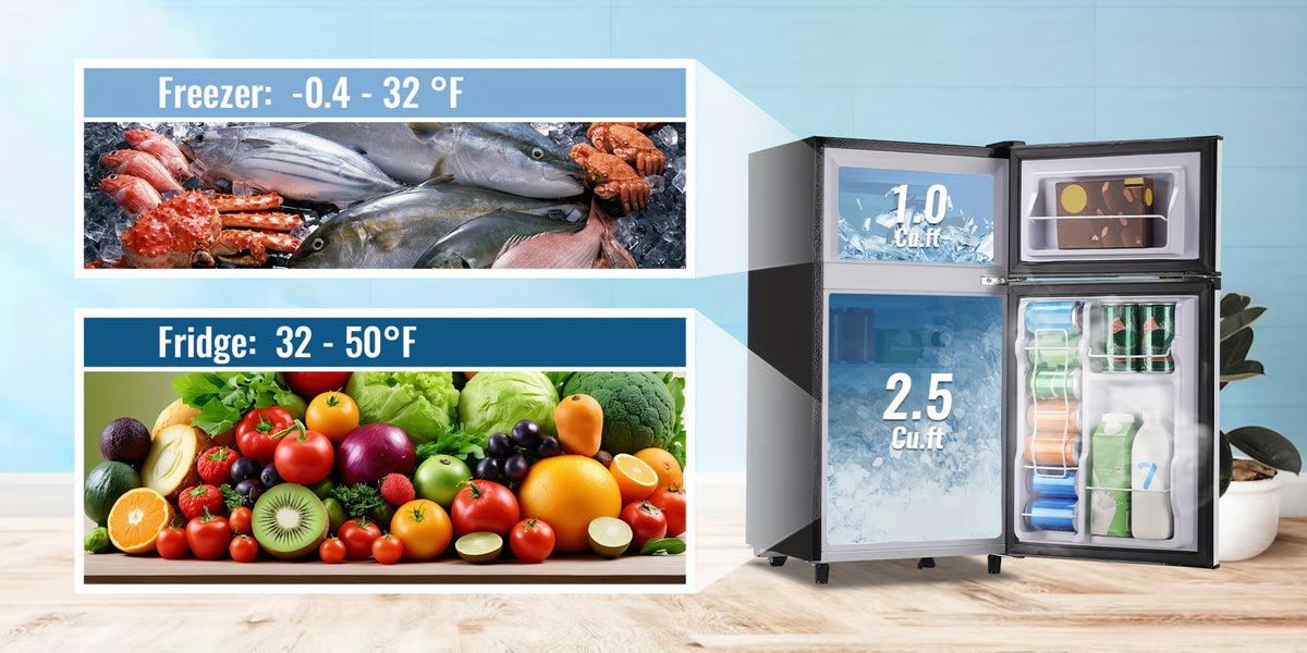 5.0/3.5/2.5 Cu.ft Small Fridge with Freezer 2-Door Compact Refrigerator 7-Level Adjustable Thermostat, Removable Shelves and Bakset, Perfect for Dorm, Office, RV, Bedroom, Silvery