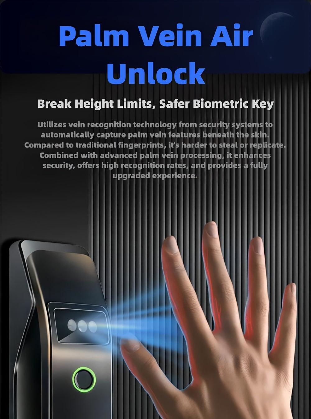 Modern AI Smart Lock with 3D Facial & Fingerprint/Palm Vein Biometric Entry, Keyless Door Lock Suitable for Home/Office, Remote Video Intercom System, Mobile App, Password/Key Entry, Smart Door Lock for Apartments