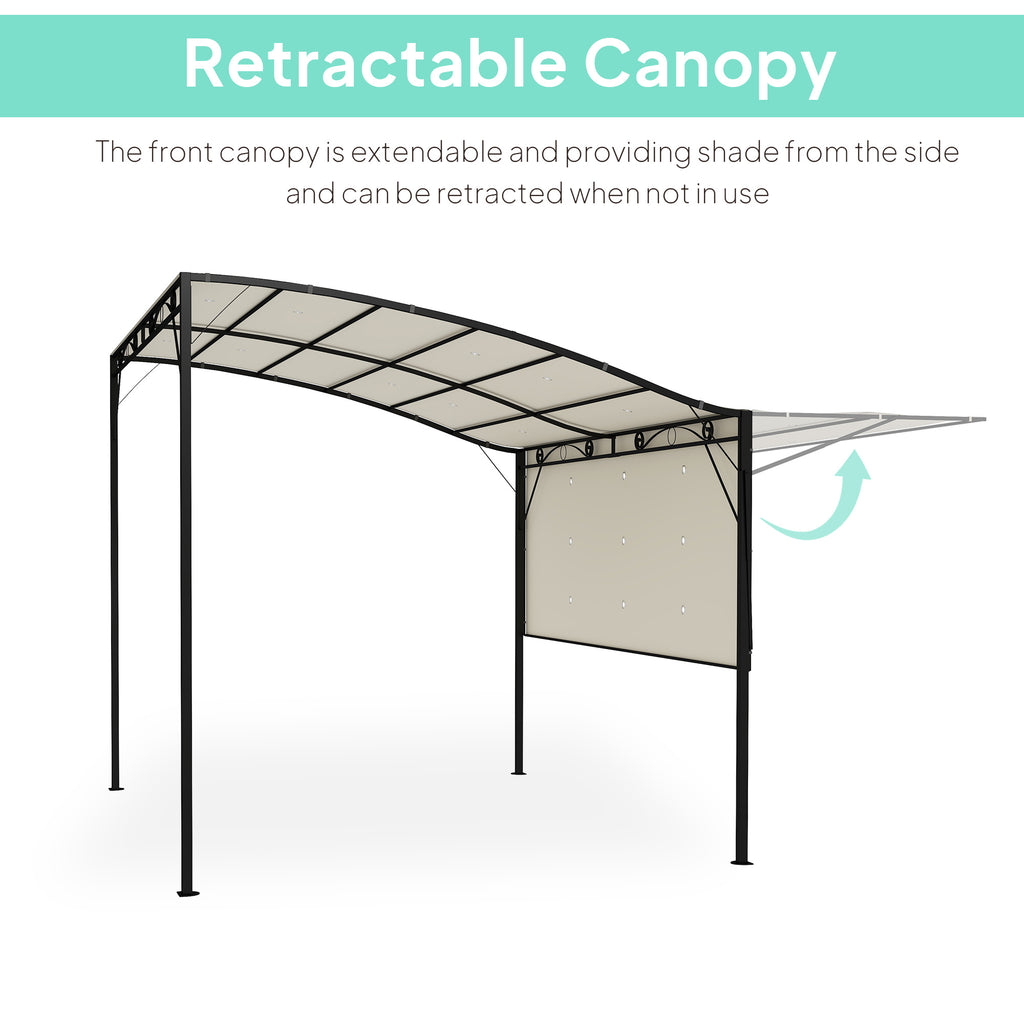 10' x 8' Outdoor Pergola and Patio Gazebo, Extendable Side Awning, Sun Shade Shelter for Garden, Camper, Deck, Doors and Windows, Cream White