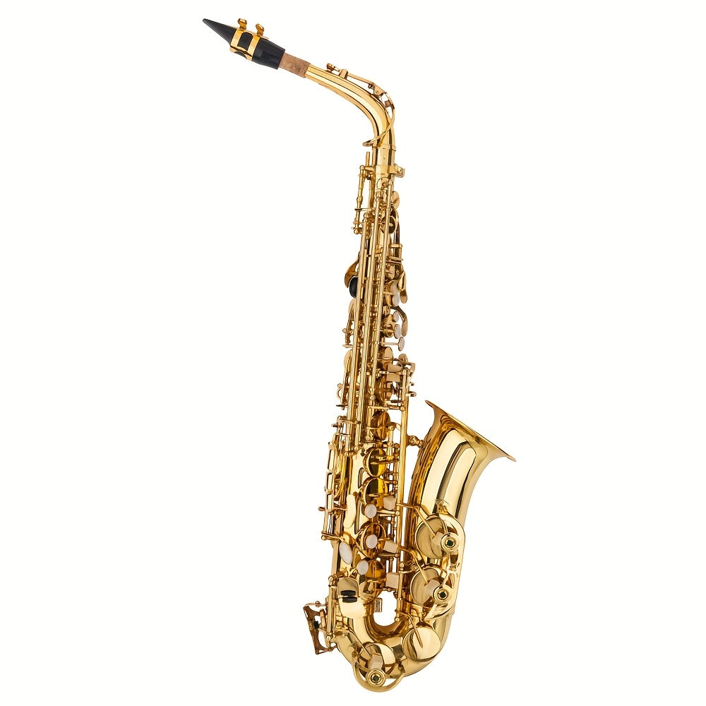 Glarry Mid-range Alto Drop E Lacquered Golden Saxophone, with Carve Patterns, Brass Material, Stylish Appearance, Kit with Hard Case, Cleaning Tools, for Beginner, All Experiance Level, Festival/ Birthday Gift for Music Lover