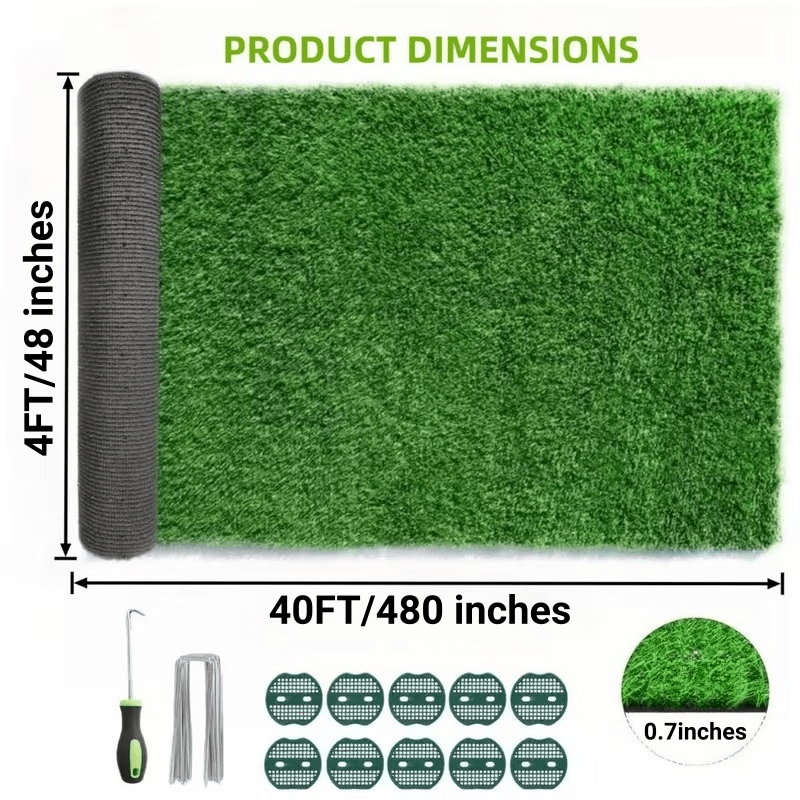 4Ft X 40Ft Artificial Grass 160 Sq Ft, 0.7 Inch Pile Height Multi-Purpose Synthetic Turf with Grass Installation Tools for Garden, Patio, Balcony, Decor, Indoor And Outdoor Use