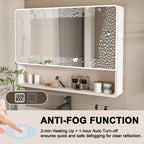 Legend Stone 35"x 28" Aluminum Bathroom Mirror Cabinet with Smart LED Lighting And Defogging, Wall-Mounted Vanity Mirror with Cosmetic Storage Rack And Hair Dryer Holder, Khaki