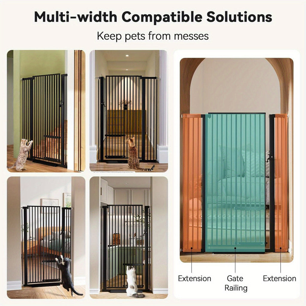 55.1" Extra Tall Cat Gate For Doorway, 29.5-40.6" Adjustable Cat Door Include, No Drilling Pressure Mount Kit, Suitable For Doorways Or Kitchen, Stairs5