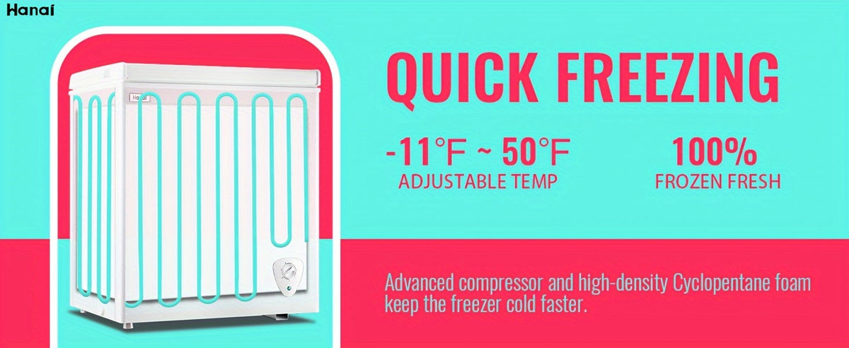 Chest Freezer WANAI 5.0 Cu. Ft. Compact Deep Freezer with Removable Basket and Adjustable Temperature Control
