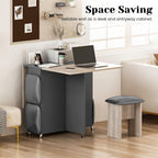 Folding Dining Table Set for 4, Kitchen Table with 4 Faux Leather Chairs And Shelves, Space Saving Wood Rectangle Foldable Kitchen & Dining Room Tables for Small Space with 6 Wheels