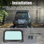 Full Glass Windshield for 2014-2018 Polaris RZR Models with Wiper and Black Aluminum Frame