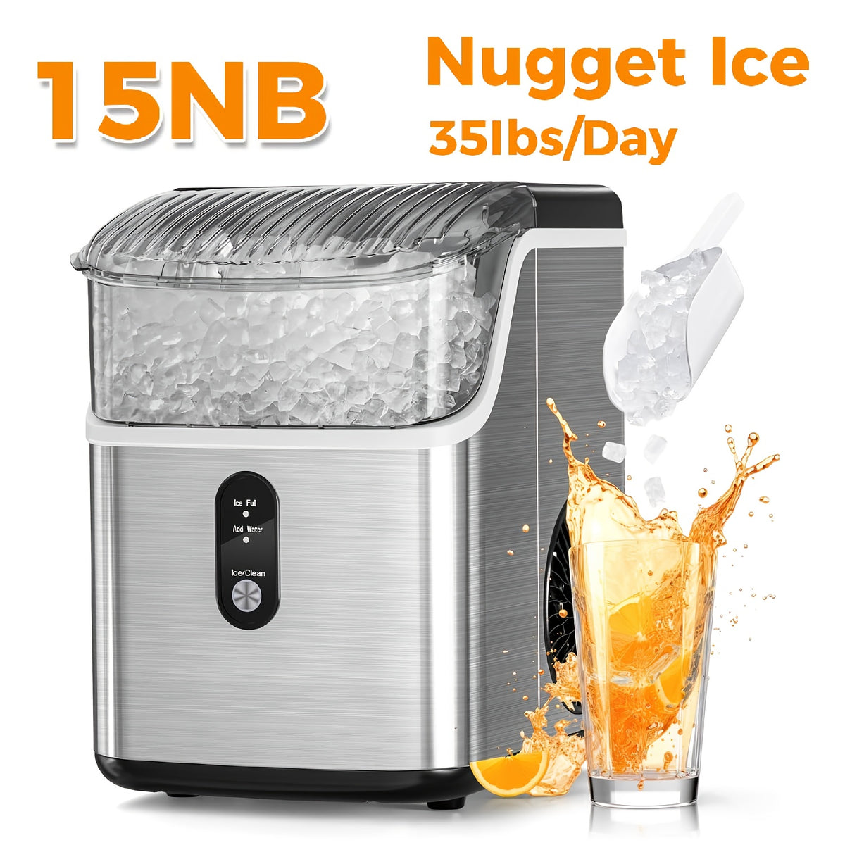 Countertop Nugget Ice Maker, Self-Cleaning Ice Machine with Ice Scoop And Basket, Portable Ice Maker Machine, 35Lbs in 24Hrs, Perfect for Home/Kitchen/Camping/Rv