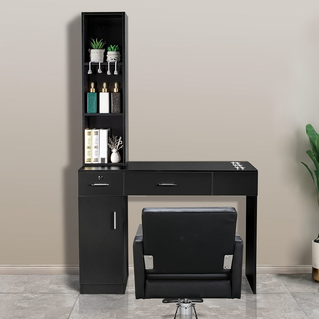 OmySalon Stations for Hair Stylist, Locking Barber Station Organizer, Wall Mount Hair Styling Equipment with 2 Drawers, 1 Storage Compartment, 3 Open Shelves, for Beauty Spa Bedroom Hairdresser, Black/Black&Red/White